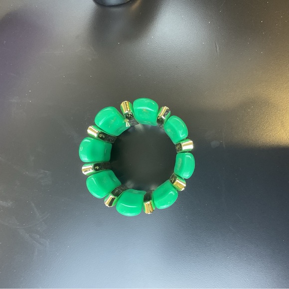 Green and silver  stretchy adjustable bracelet with faux diamonds/ rhinestones - Picture 7 of 11